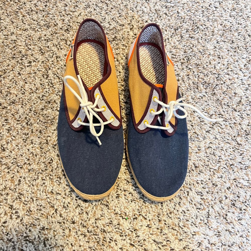 Spanish Maians Canvas Deck Shoes Navy Blue & Tan Casual Sneakers EU‎ 42